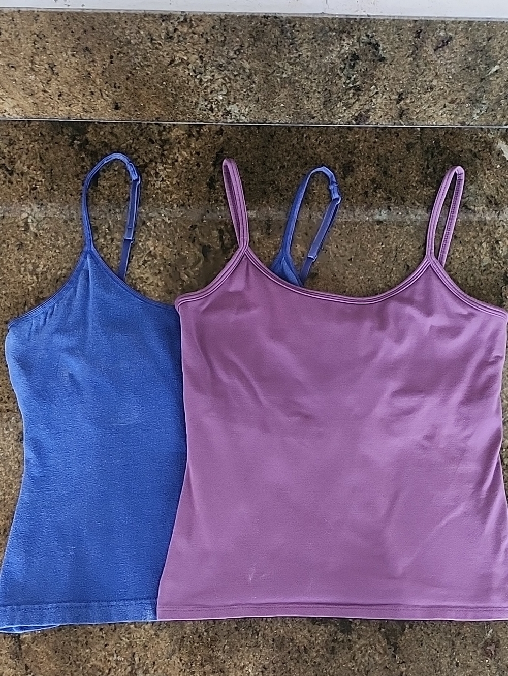 Spaghetti Strap Tank Tops (2) w/Shelf Bra -  Purple and Blue has Adjust Straps M